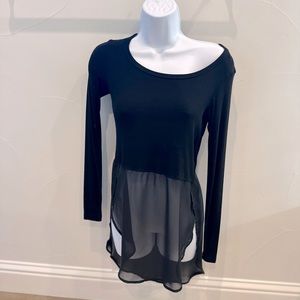 bebe Black Long Sleeve Top Sheer Chiffon Hem XS NWOT